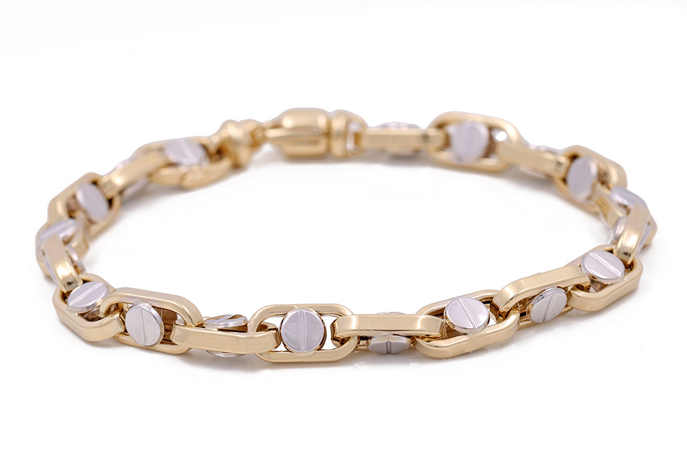 14K Yellow and White Gold Fashion Italian Link Bracelet