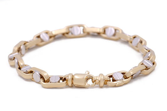 14K Yellow and White Gold Fashion Italian Link Bracelet