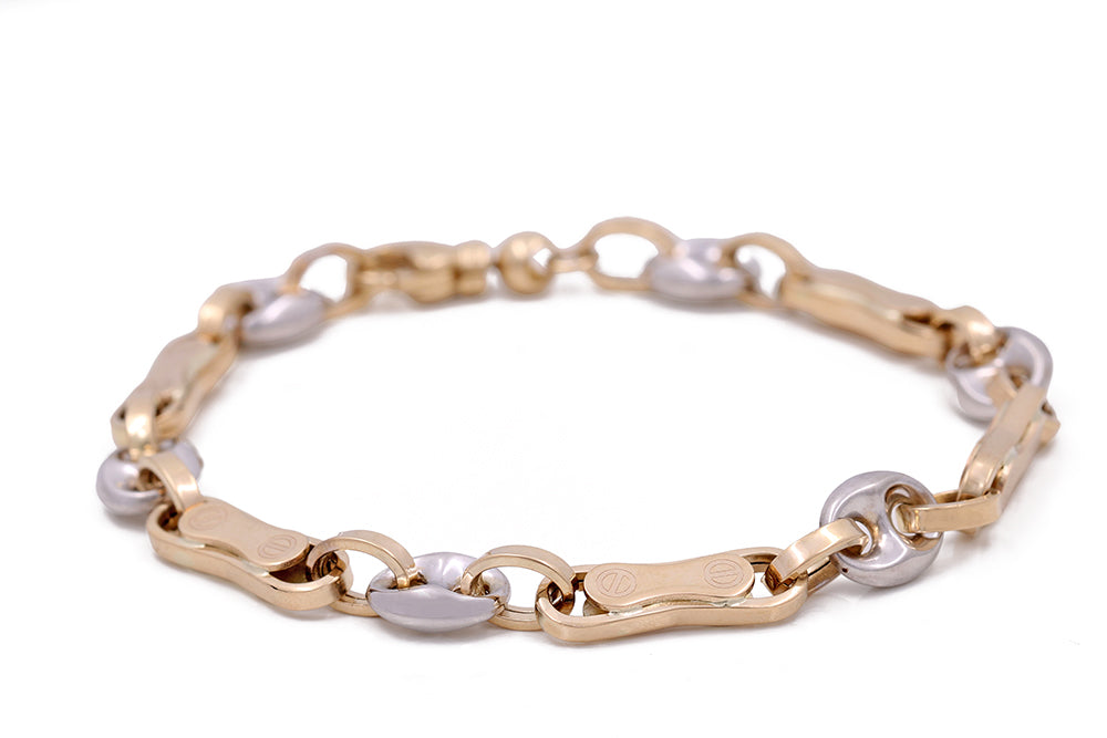 14K Yellow and White Gold Fashion Italian Link Bracelet