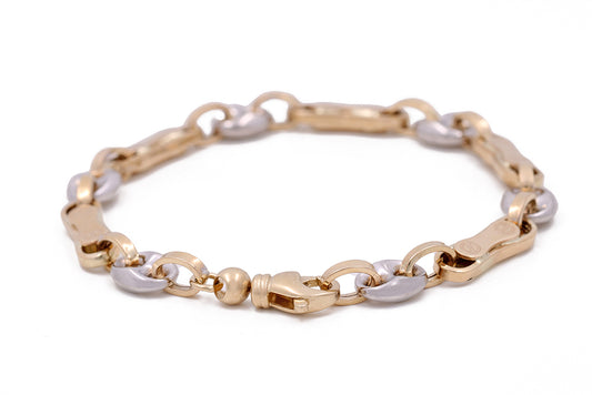 14K Yellow and White Gold Fashion Italian Link Bracelet