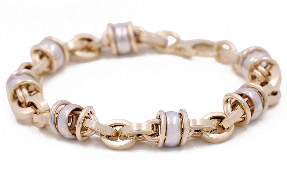 14K Yellow and White Gold Fashion Italian Link Bracelet