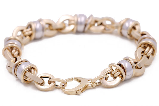 14K Yellow and White Gold Fashion Italian Link Bracelet