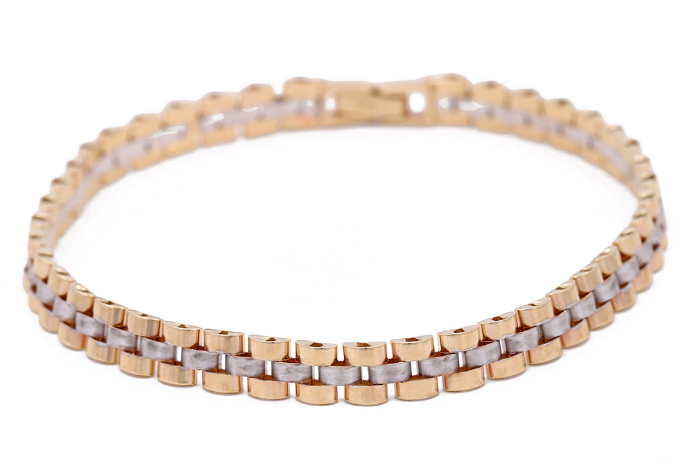 14K Yellow and White Gold Fashion Italian Jubilee Link Bracelet