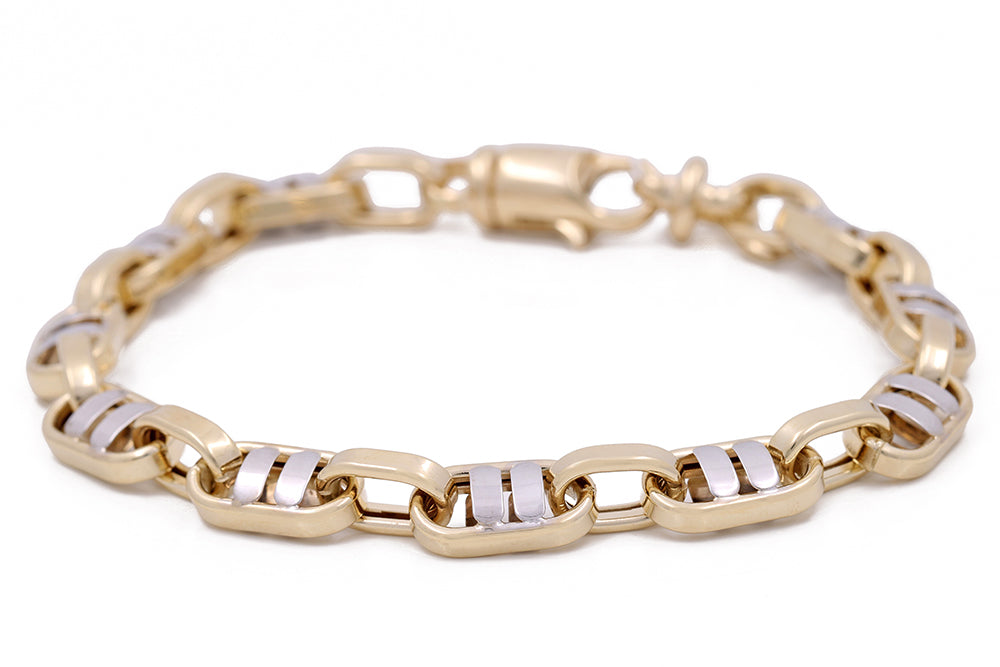 14K Yellow and White Gold Fashion Italian Link Bracelet