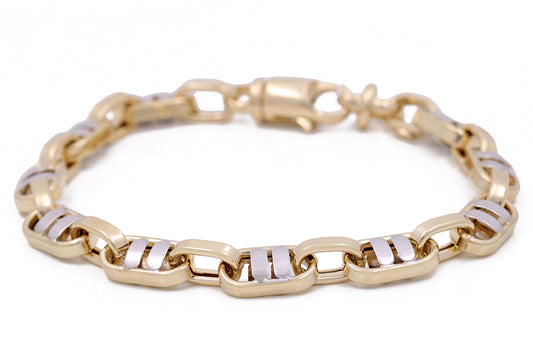 14K Yellow and White Gold Fashion Italian Link Bracelet
