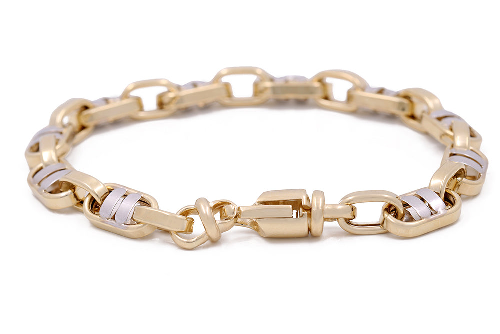 14K Yellow and White Gold Fashion Italian Link Bracelet