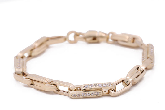 14K Yellow Gold Fashion Italian Link Bracelet with Cubic Zirconias
