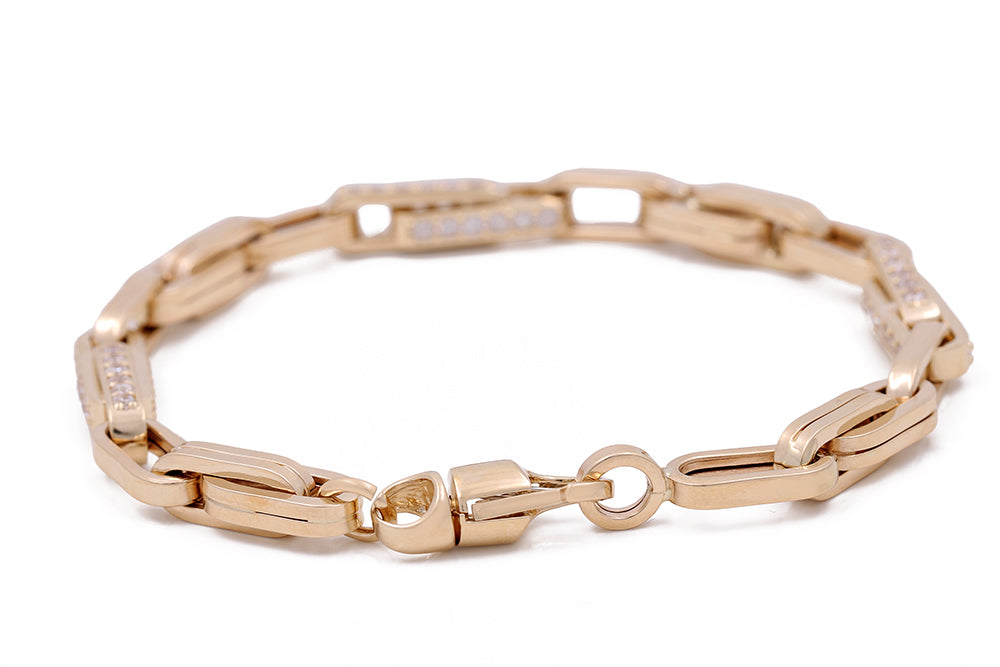 14K Yellow Gold Fashion Italian Link Bracelet with Cubic Zirconias