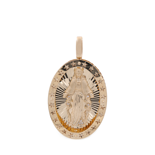 14K Yellow Gold Virgen Pendant with Cubic Zirconias