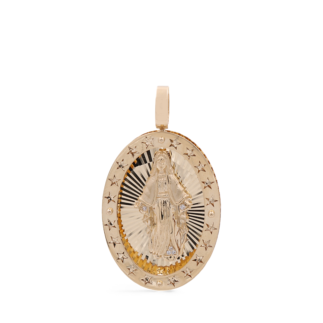 14K Yellow Gold Virgen Pendant with Cubic Zirconias