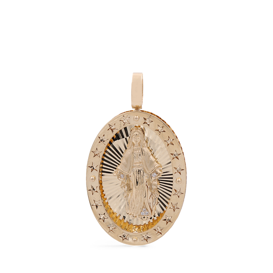 14K Yellow Gold Virgen Pendant with Cubic Zirconias