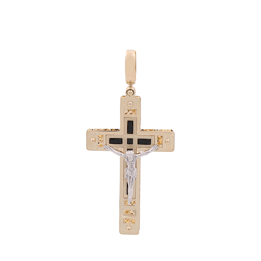 14K Yellow Gold and Onyx Cross Pendant