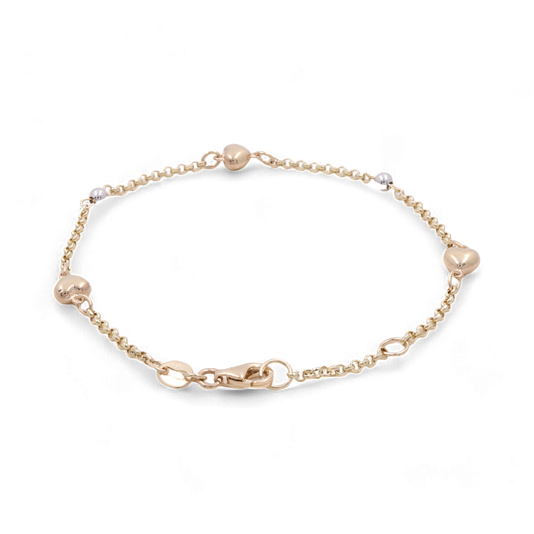 14K Tricolor Gold Women's Beads Bracelet