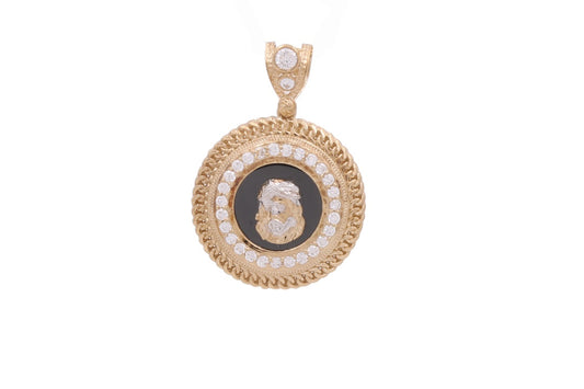 10K Yellow Gold Jesus Round With Braids and Zirconias