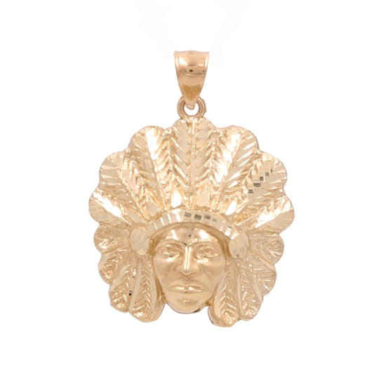 10K Yellow Gold Tribe Indian face Pendant