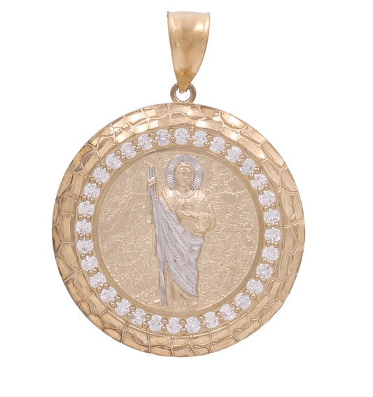 10K Yellow and White Gold Jesus Round Pendant