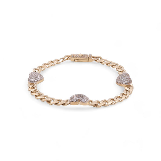 10K Yellow Gold Cuban Link with Hearts and Zirconias Bracelet