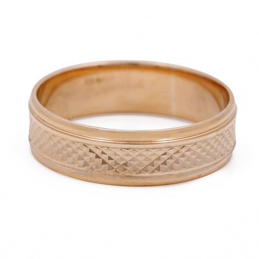 14K Yellow Gold Diamond Cut Men's Wedding Band