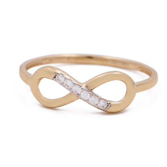 14K Yellow Gold Infinity Loop Ring with Cubic Zirconias