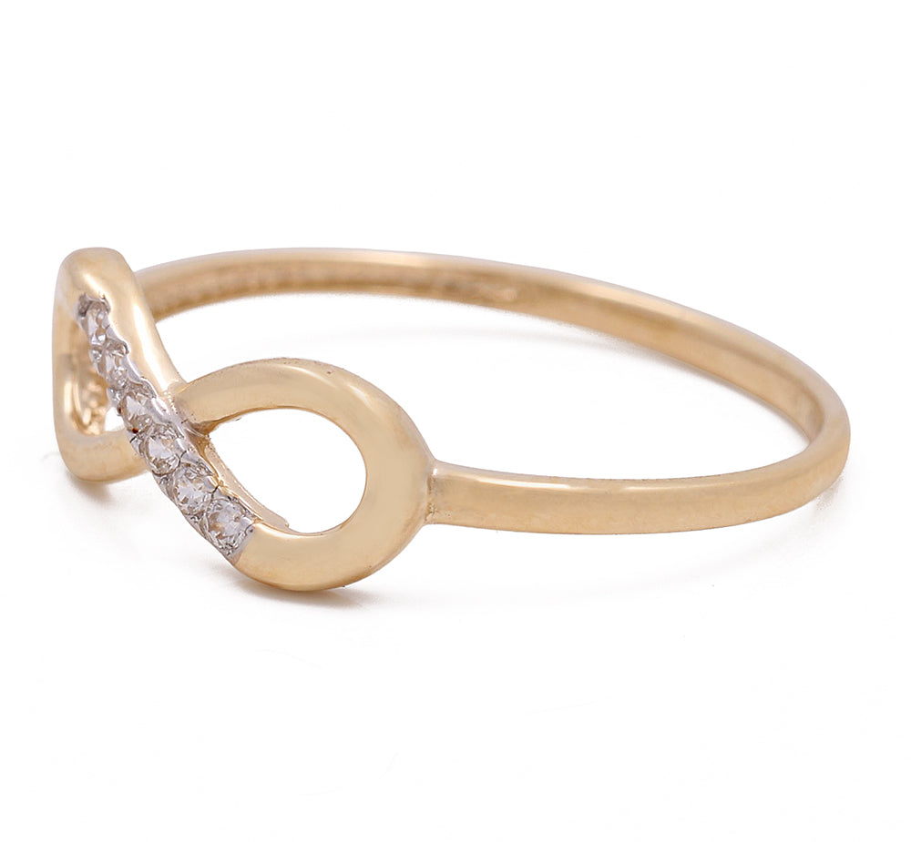 14K Yellow Gold Infinity Loop Ring with Cubic Zirconias