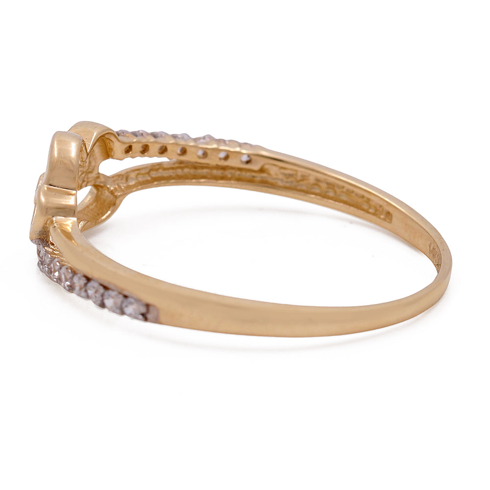 14K Yellow Gold Hearts Ring with Cubic Zirconias