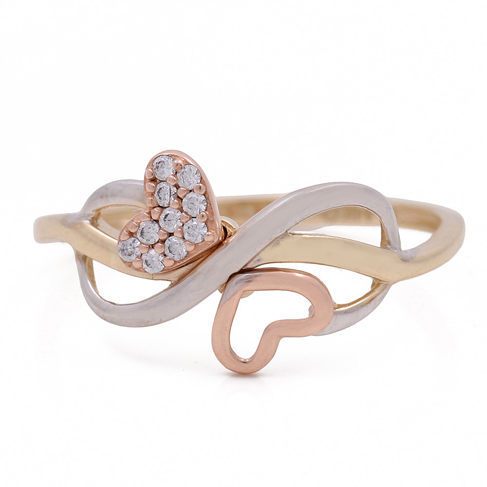 14K Yellow and Rose Gold Infinity Loop and Hearts Ring with Cubic Zirconias