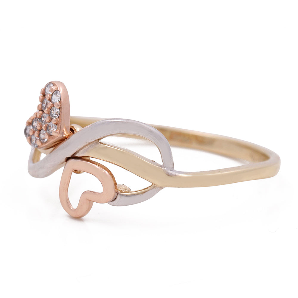 14K Yellow and Rose Gold Infinity Loop and Hearts Ring with Cubic Zirconias