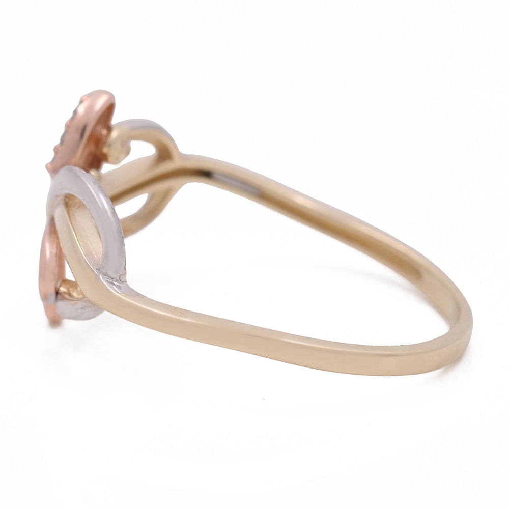 14K Yellow and Rose Gold Infinity Loop and Hearts Ring with Cubic Zirconias