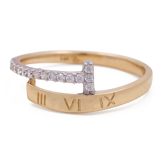 14K Yellow Gold Fashion Ring with Greek Numbers and Cubic Zirconias