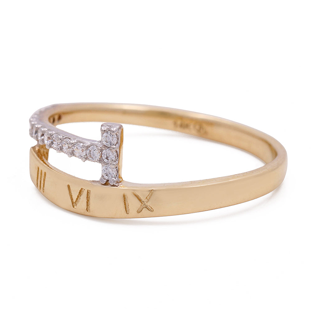 14K Yellow Gold Fashion Ring with Greek Numbers and Cubic Zirconias