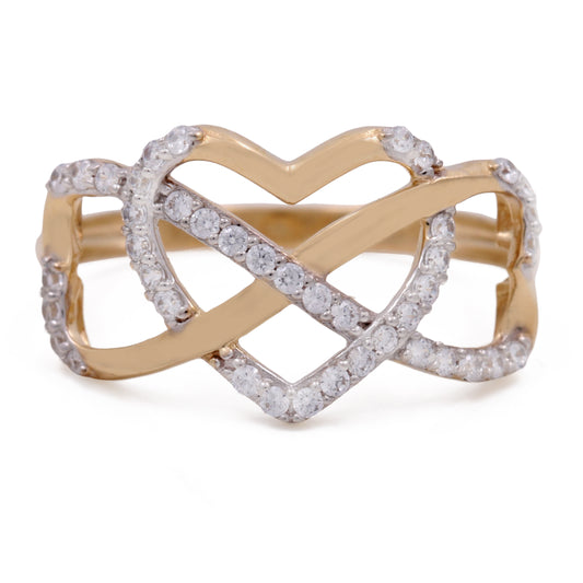 14K Yellow God Heart Ring with Cubic Zirconias
