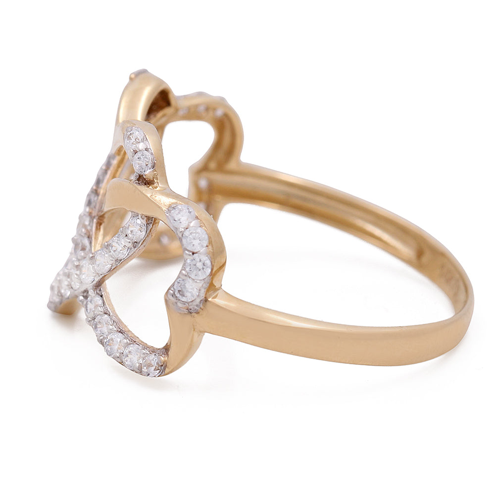 14K Yellow God Heart Ring with Cubic Zirconias