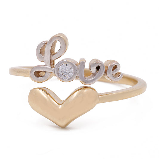 14K Yellow and White Gold Love Letters Ring with Cubic Zirconias