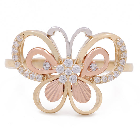 14K Yellow and Rose Gold Butterfly Ring with Cubic Zirconias