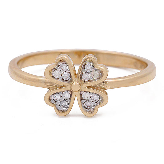 14K Yellow Gold Clover Ring with Cubic Zirconias