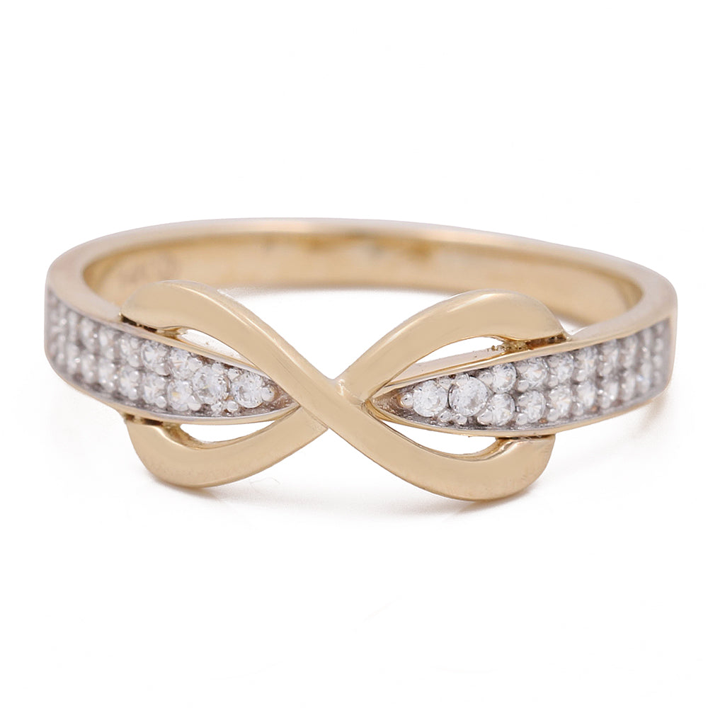 14K Yellow Gold Infinity Ring with Cubic Zirconias