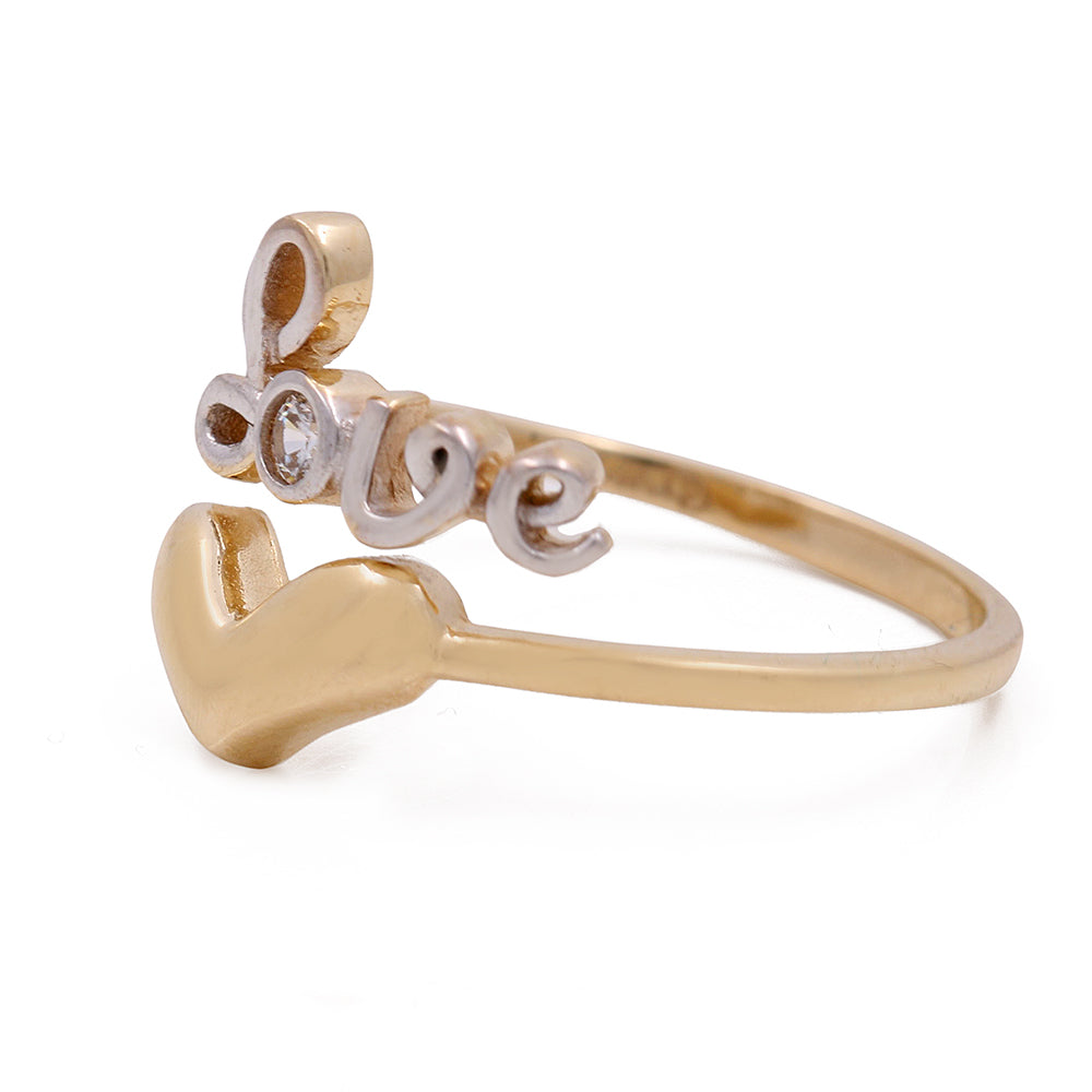 14K Yellow and White Gold Love Letters Ring with Cubic Zirconias