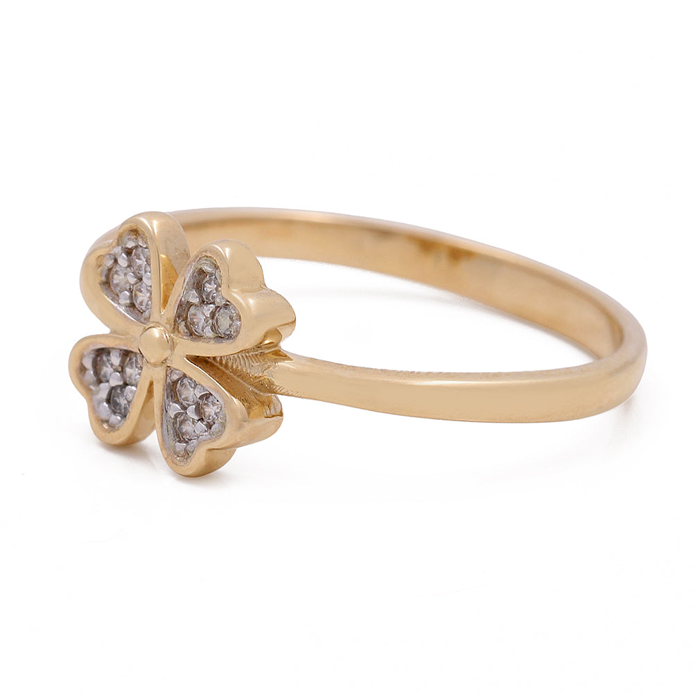 14K Yellow Gold Clover Ring with Cubic Zirconias