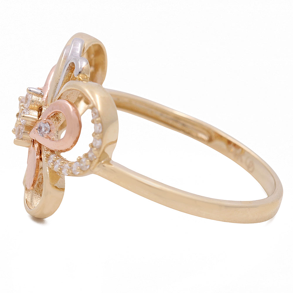 14K Yellow and Rose Gold Butterfly Ring with Cubic Zirconias