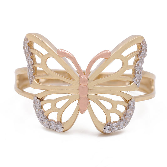 14K Yellow And Rose Gold Butterfly Ring with Cubic Zirconias