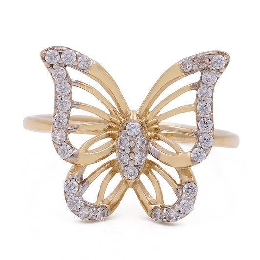 14K Yellow Gold Butterfly Ring with Cubic Zirconias