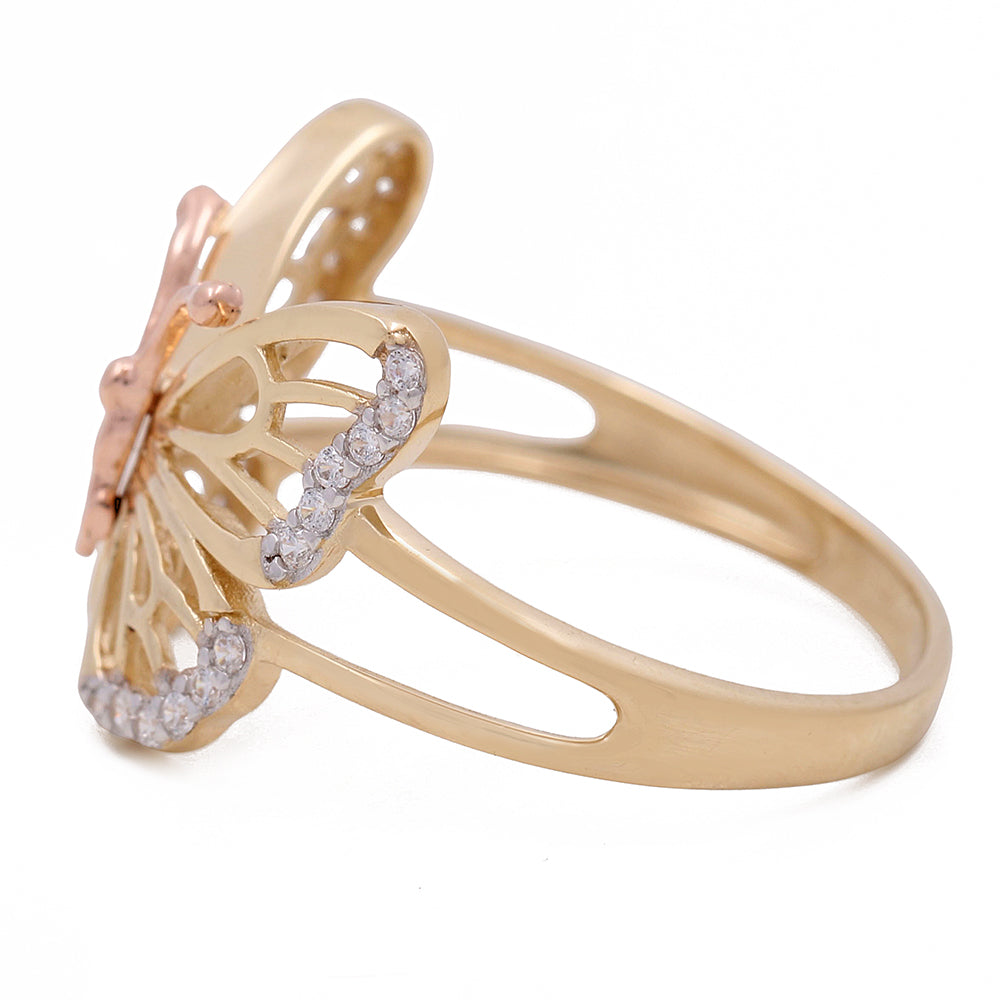 14K Yellow And Rose Gold Butterfly Ring with Cubic Zirconias