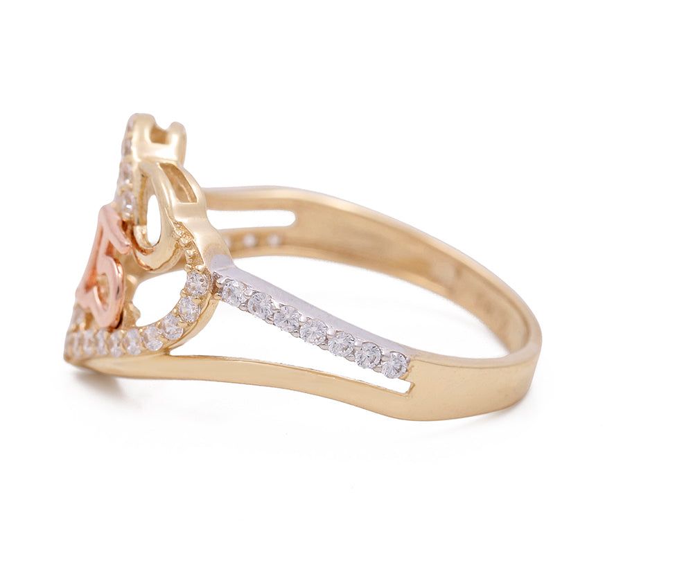 14K Yellow and Rose Gold Sweet 15 Heart Ring with Cubic Zirconias