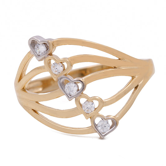 14K Yellow and White Gold Hearts Rings with Cubic Zirconias