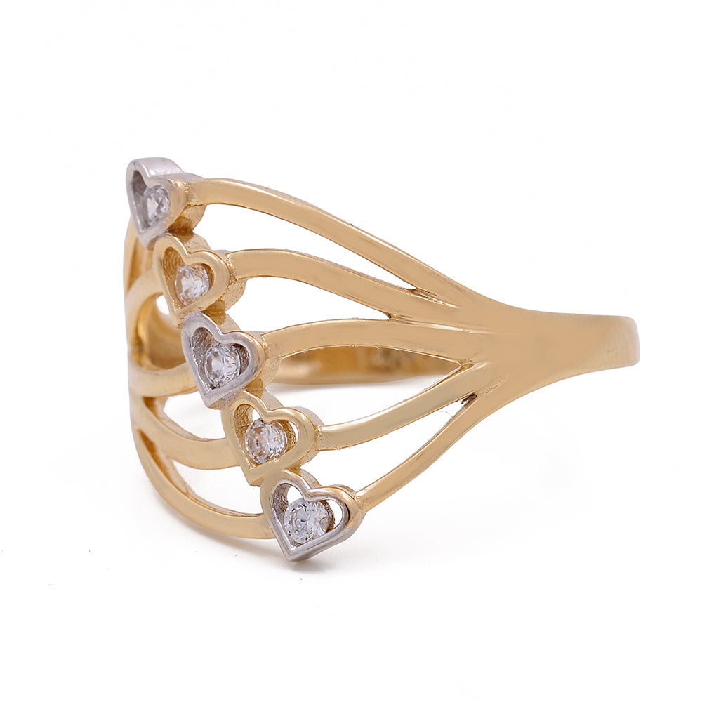 14K Yellow and White Gold Hearts Rings with Cubic Zirconias
