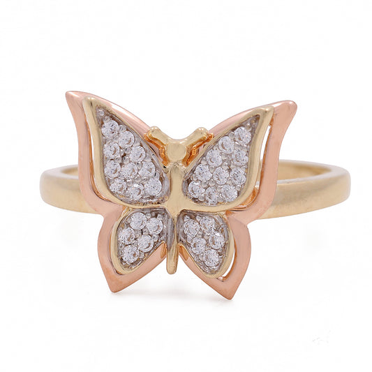 14K Yellow and rose Gold Butterfly Ring with Cubic Zirconias