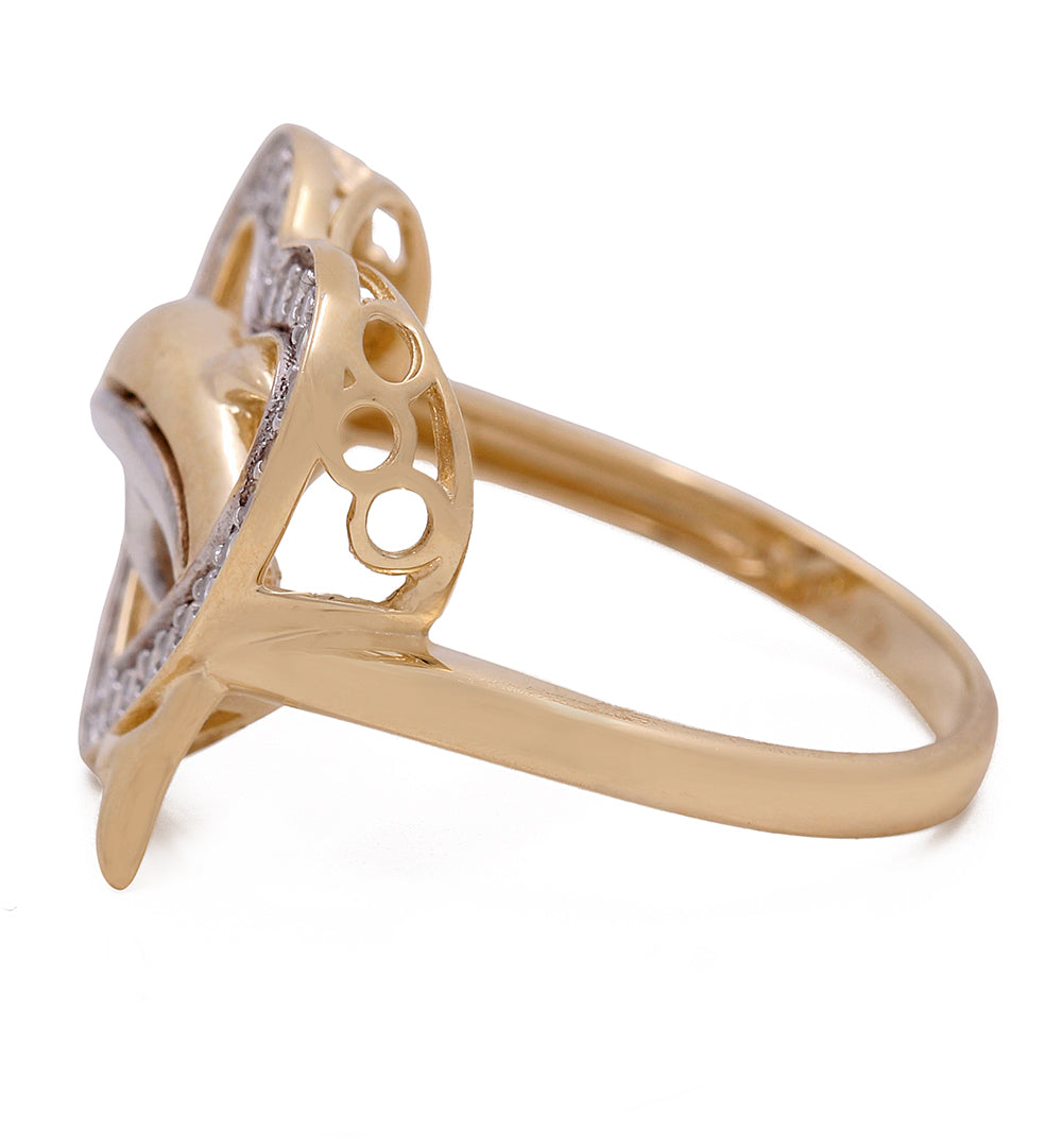 14K Yellow and White Gold Dolphin in a Heart Ring with Cubic Zirconias