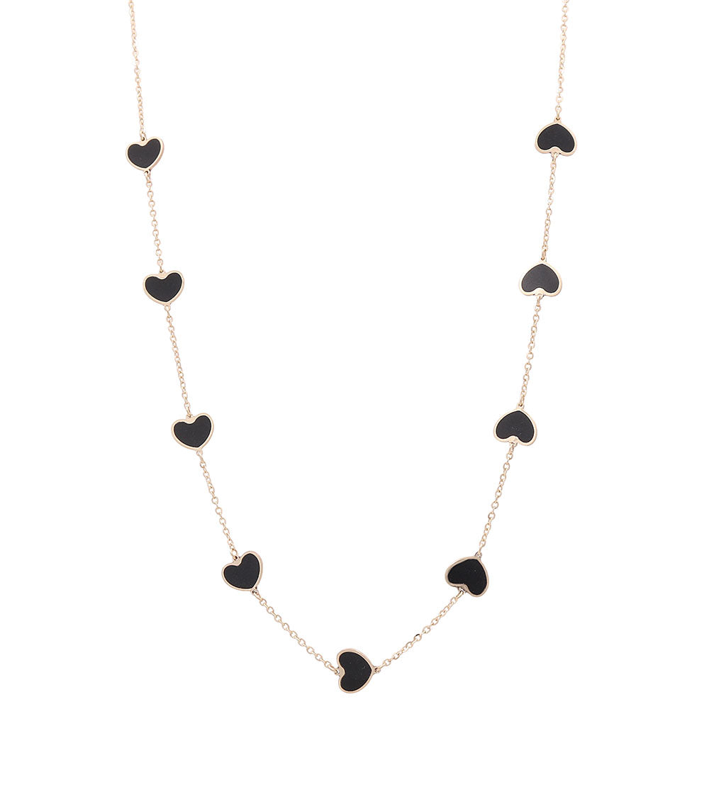 14K Yellow Gold Fashion Heart Pendant with Black Onyx Necklace