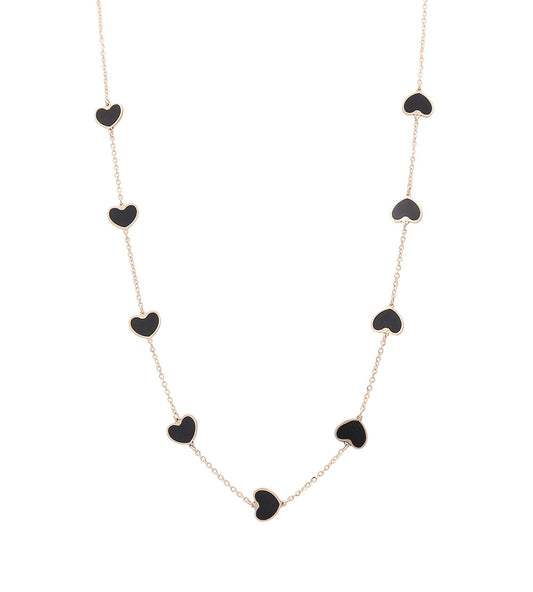 14K Yellow Gold Fashion Heart Pendant with Black Onyx Necklace