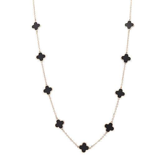 14K Yellow Gold Fashion Flower Pendant with Black Onyx Necklace